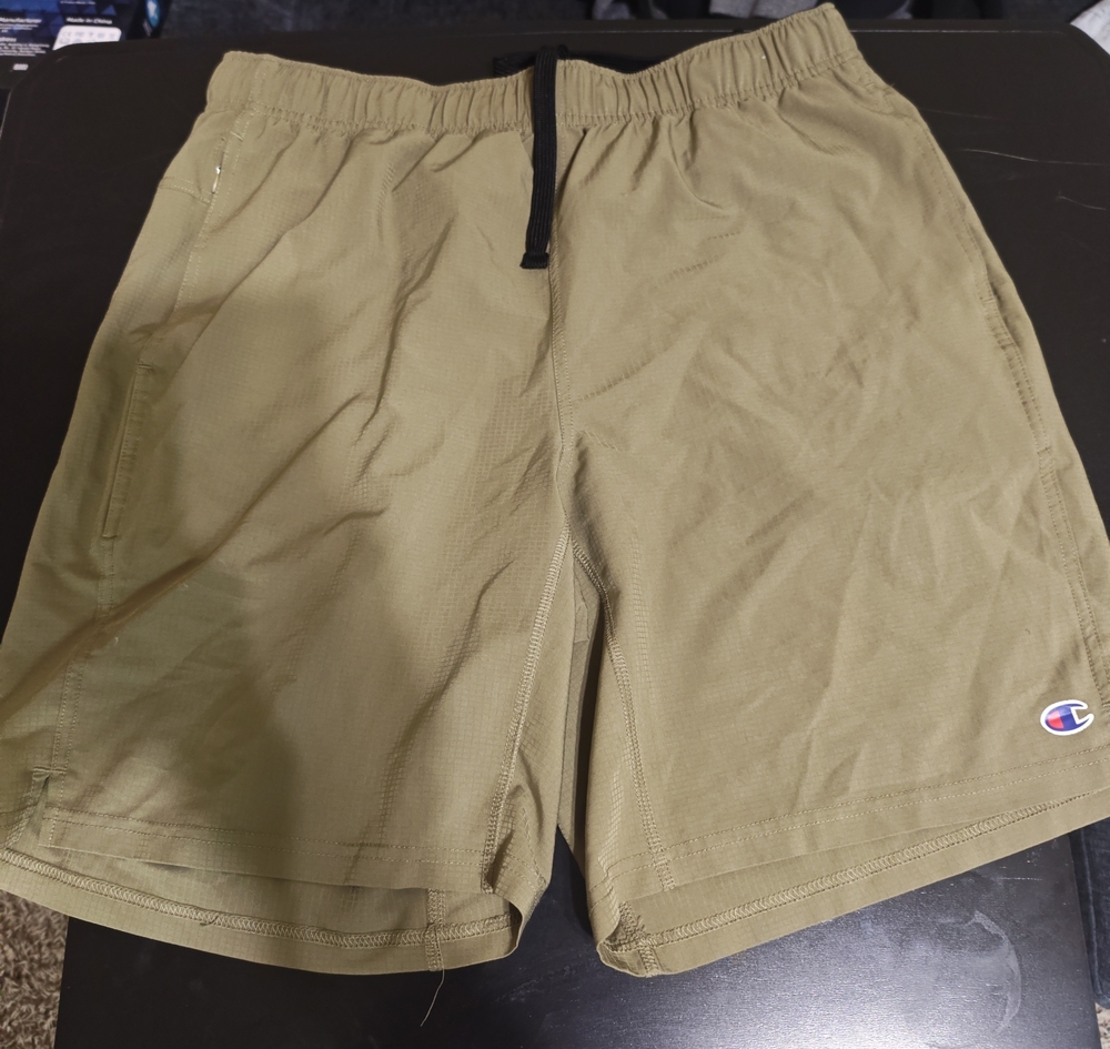 Champion Men's Khaki Color Athletic Shorts with Black Drawstring